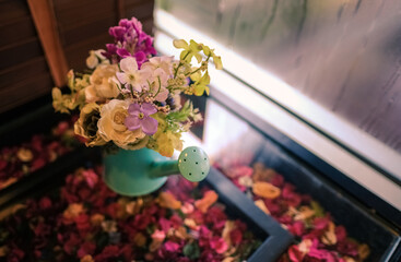 bouquet of flowers in a coffee table 