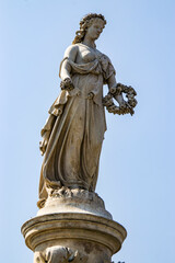 The closeup image of Flora Fountain It was built in 1864 at the Hutatma Chowk (Martyr's Square), is an ornamentally sculpted architectural heritage monument located in South Mumbai india. 