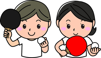 男女01_07（スポーツ・笑顔で卓球ラケットを持つ男女ペア）