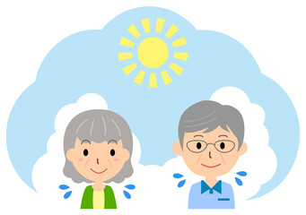 炎天下の暑さに苦しむ高齢の夫婦