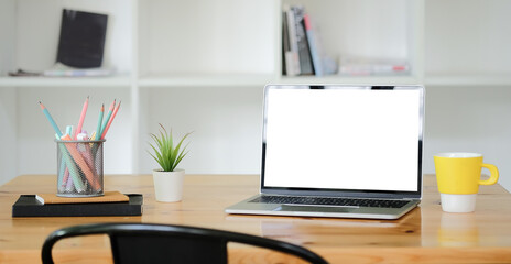 Mock up Copy Space Blank Screen Concept Business Working on Laptop. 