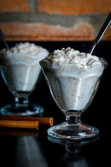 Rice pudding with cinnamon sticks