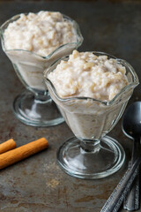 Rice pudding with cinnamon sticks