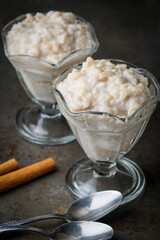 Rice pudding with cinnamon sticks