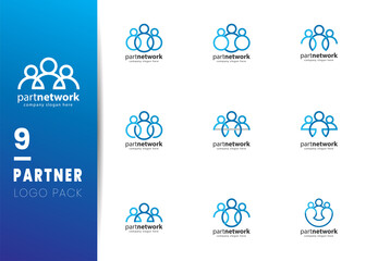 Fototapeta na wymiar Blue Partner Network Logo Design Template. Team of three people together icon isolated on white background