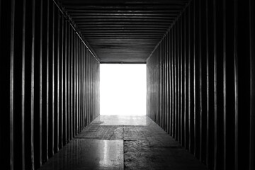 Empty inside view of shipping container truck.