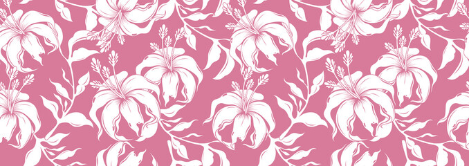hibiscus hawaii seamless pattern, fashion background. © kirkchai