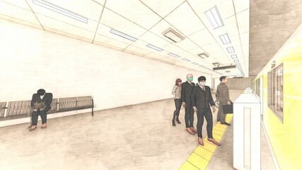 電車 ホーム ドア開く 人有り イラスト75 Wall Mural 啓文 佐々木 電車 ホーム ドア開く 人有り イラスト75 Wall Mural 啓文 佐々木
