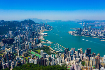 Naklejka premium Aerial view of Hong Kong city