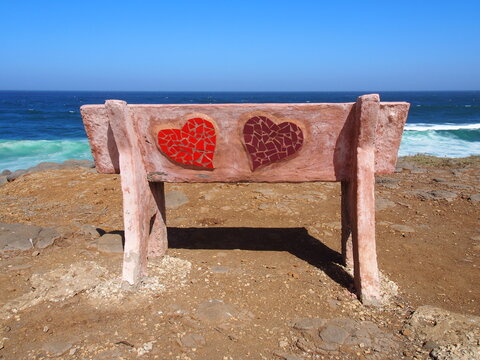 A bench with a heart design, NGor Island, Dakar, Senegal
