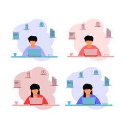 people works from home illustration. home workplace flat vector.