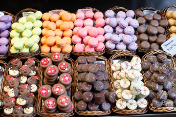 Delicious looking display of a variety of chocolates and other sweet treats