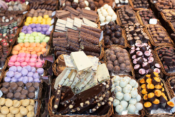 Delicious looking display of a variety of chocolates and other sweet treats
