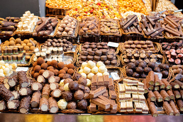 Delicious looking display of a variety of chocolates and other sweet treats