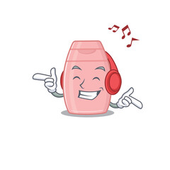 Baby cream Cartoon design concept listening music on headphone