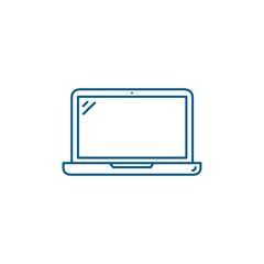 Laptop Line Blue Icon On White Background. Blue Flat Style Vector Illustration