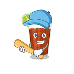 Attractive cuba libre cocktail caricature character playing baseball