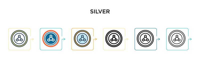 Silver vector icon in 6 different modern styles. Black, two colored silver icons designed in filled, outline, line and stroke style. Vector illustration can be used for web, mobile, ui