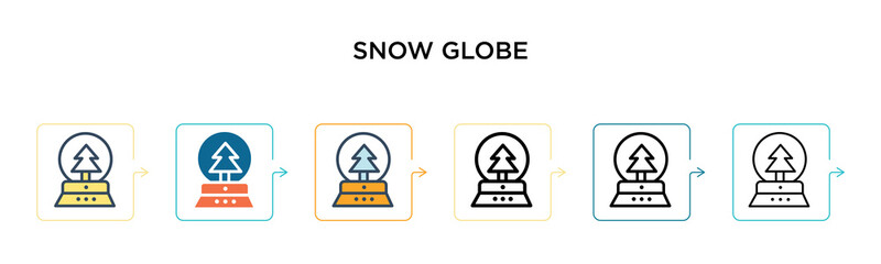 Snow globe vector icon in 6 different modern styles. Black, two colored snow globe icons designed in filled, outline, line and stroke style. Vector illustration can be used for web, mobile, ui