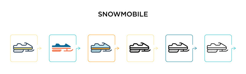 Snowmobile vector icon in 6 different modern styles. Black, two colored snowmobile icons designed in filled, outline, line and stroke style. Vector illustration can be used for web, mobile, ui