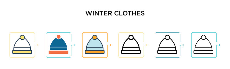 Winter clothes vector icon in 6 different modern styles. Black, two colored winter clothes icons designed in filled, outline, line and stroke style. Vector illustration can be used for web, mobile, ui