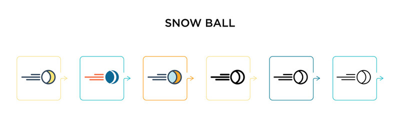 Snow ball vector icon in 6 different modern styles. Black, two colored snow ball icons designed in filled, outline, line and stroke style. Vector illustration can be used for web, mobile, ui