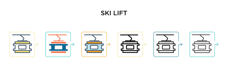 Ski lift vector icon in 6 different modern styles. Black, two colored ski lift icons designed in filled, outline, line and stroke style. Vector illustration can be used for web, mobile, ui
