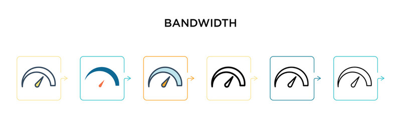 Obraz premium Bandwidth vector icon in 6 different modern styles. Black, two colored bandwidth icons designed in filled, outline, line and stroke style. Vector illustration can be used for web, mobile, ui