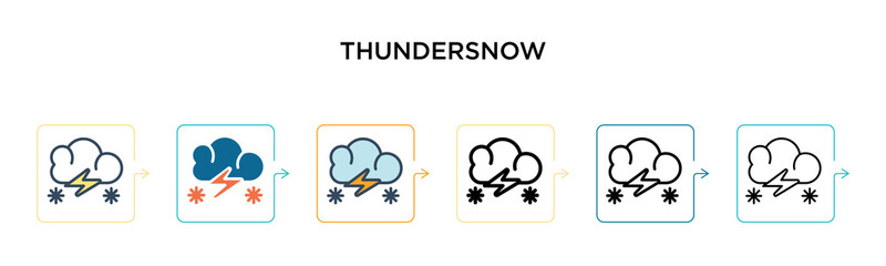 Thundersnow vector icon in 6 different modern styles. Black, two colored thundersnow icons designed in filled, outline, line and stroke style. Vector illustration can be used for web, mobile, ui