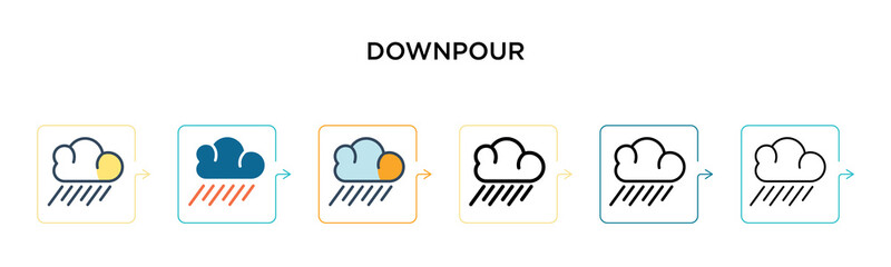 Downpour vector icon in 6 different modern styles. Black, two colored downpour icons designed in filled, outline, line and stroke style. Vector illustration can be used for web, mobile, ui