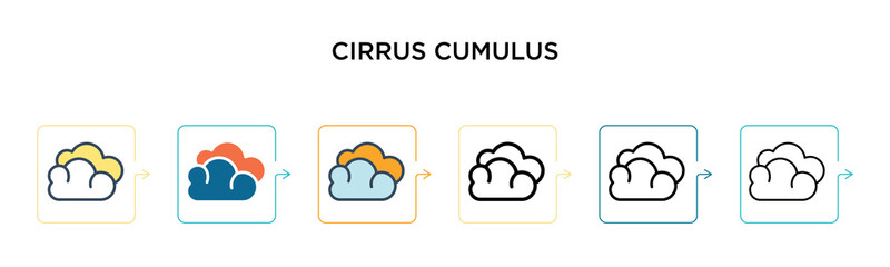 Cirrus cumulus vector icon in 6 different modern styles. Black, two colored cirrus cumulus icons designed in filled, outline, line and stroke style. Vector illustration can be used for web, mobile, ui