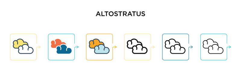 Altostratus vector icon in 6 different modern styles. Black, two colored altostratus icons designed in filled, outline, line and stroke style. Vector illustration can be used for web, mobile, ui