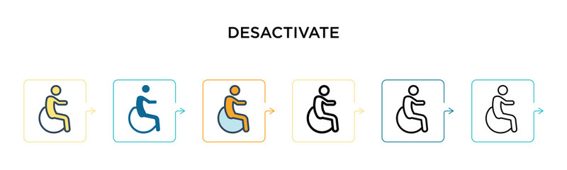 Desactivate vector icon in 6 different modern styles. Black, two colored desactivate icons designed in filled, outline, line and stroke style. Vector illustration can be used for web, mobile, ui