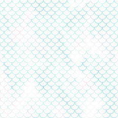 shimmering iridescent mermaid scales seamless pattern in turquoise blue on a white background © ProjectPixels