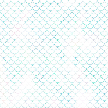 shimmering iridescent mermaid scales seamless pattern in turquoise blue on a white background