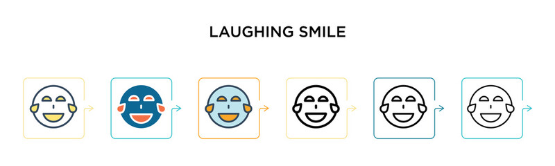 Laughing smile vector icon in 6 different modern styles. Black, two colored laughing smile icons designed in filled, outline, line and stroke style. Vector illustration can be used for web, mobile, ui