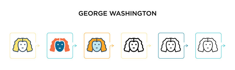 George washington vector icon in 6 different modern styles. Black, two colored george washington icons designed in filled, outline, line and stroke style. Vector illustration can be used for web,