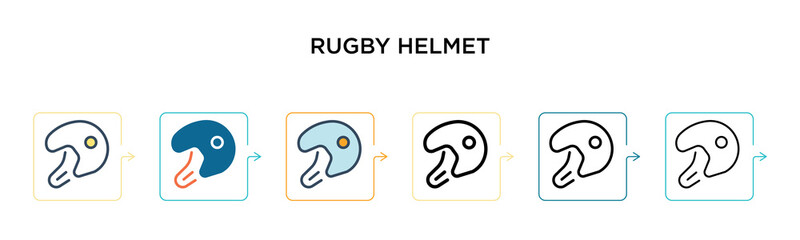 Rugby helmet vector icon in 6 different modern styles. Black, two colored rugby helmet icons designed in filled, outline, line and stroke style. Vector illustration can be used for web, mobile, ui
