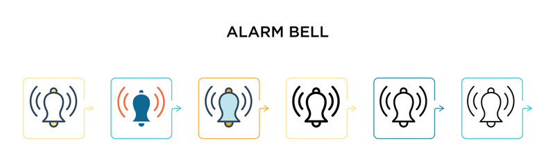 Alarm bell vector icon in 6 different modern styles. Black, two colored alarm bell icons designed in filled, outline, line and stroke style. Vector illustration can be used for web, mobile, ui