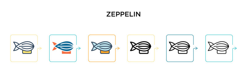 Zeppelin vector icon in 6 different modern styles. Black, two colored zeppelin icons designed in filled, outline, line and stroke style. Vector illustration can be used for web, mobile, ui © Premium Art