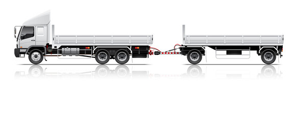 VECTOR EPS10 - open cargo trailer truck template, 3+2 axle, isolated on white background. © Thanit