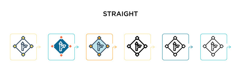 Straight sign vector icon in 6 different modern styles. Black, two colored straight sign icons designed in filled, outline, line and stroke style. Vector illustration can be used for web, mobile, ui
