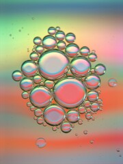 Beautiful bubbles oil with colorful orange shiny background ,dropslets macro image ,abstract background, sweet pastel color for card design