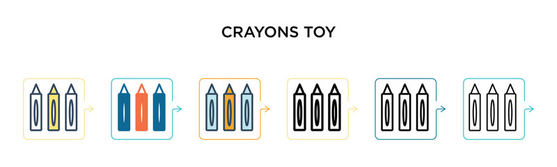 Crayons toy vector icon in 6 different modern styles. Black, two colored crayons toy icons designed in filled, outline, line and stroke style. Vector illustration can be used for web, mobile, ui