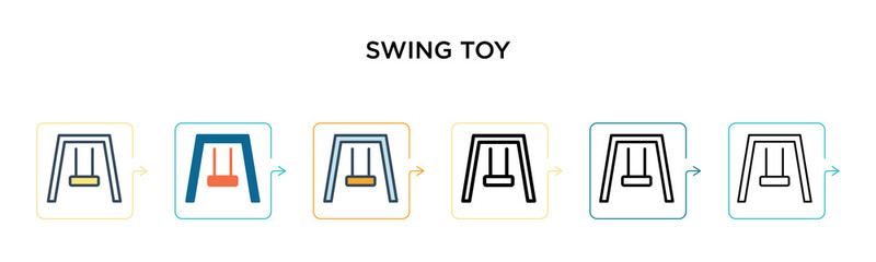 Swing toy vector icon in 6 different modern styles. Black, two colored swing toy icons designed in filled, outline, line and stroke style. Vector illustration can be used for web, mobile, ui