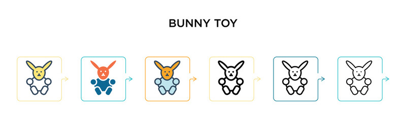 Bunny toy vector icon in 6 different modern styles. Black, two colored bunny toy icons designed in filled, outline, line and stroke style. Vector illustration can be used for web, mobile, ui