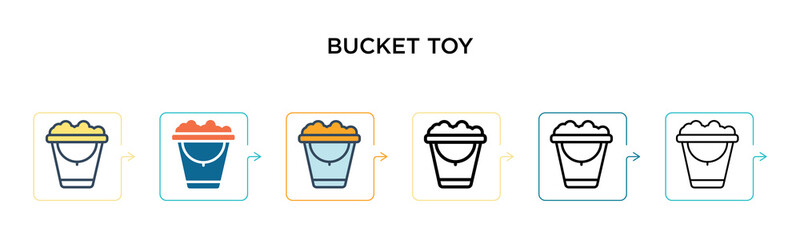 Bucket toy vector icon in 6 different modern styles. Black, two colored bucket toy icons designed in filled, outline, line and stroke style. Vector illustration can be used for web, mobile, ui