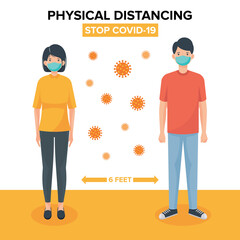 Physical distancing vector illustration coronavirus prevention