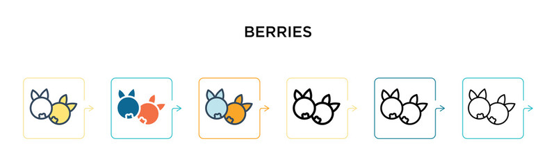 Berries vector icon in 6 different modern styles. Black, two colored berries icons designed in filled, outline, line and stroke style. Vector illustration can be used for web, mobile, ui