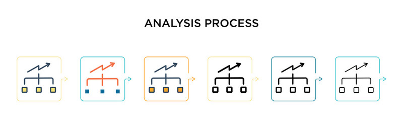 Analysis process vector icon in 6 different modern styles. Black, two colored analysis process icons designed in filled, outline, line and stroke style. Vector illustration can be used for web,